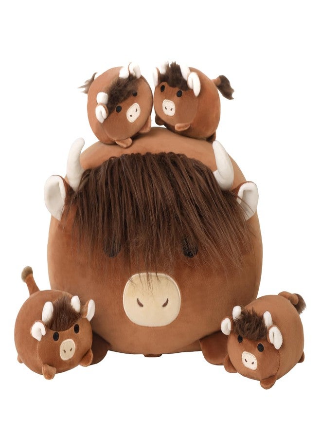 SQEQE Highland Cows Stuffed Animals 5 in 1, Cute Fluffy Cow Plush with 4 Babies in Tummy, Soft Highland Cattle Kid Bedtime for Christmas Valentine's Birthday Gifts, Plushies Decor for Boys Girls - Image 1